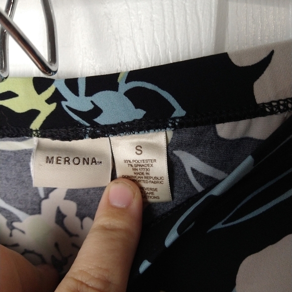$Merona black blue green white floral elastic waist pull on cascade hemlinesizeS - Picture 6 of 8